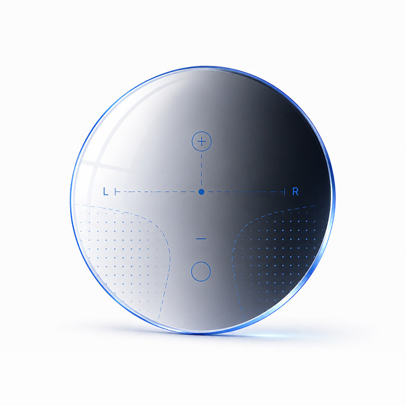 Lente progressiva Essilor Varilux XR Design con tecnologia avanzata per una visione fluida e naturale a tutte le distanze, rappresentata con schema tecnico delle aree di progressione.