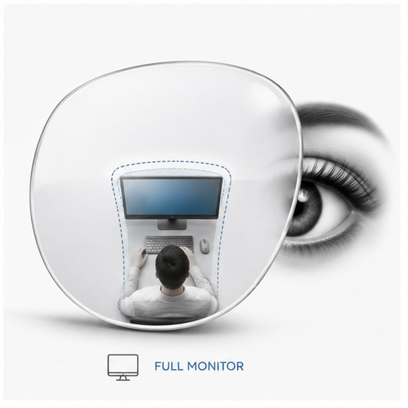 Lente progressiva Full Monitor ottimizzata esclusivamente per lo schermo del computer, con ampio campo visivo dedicato al monitor e massimo comfort durante il lavoro digitale.