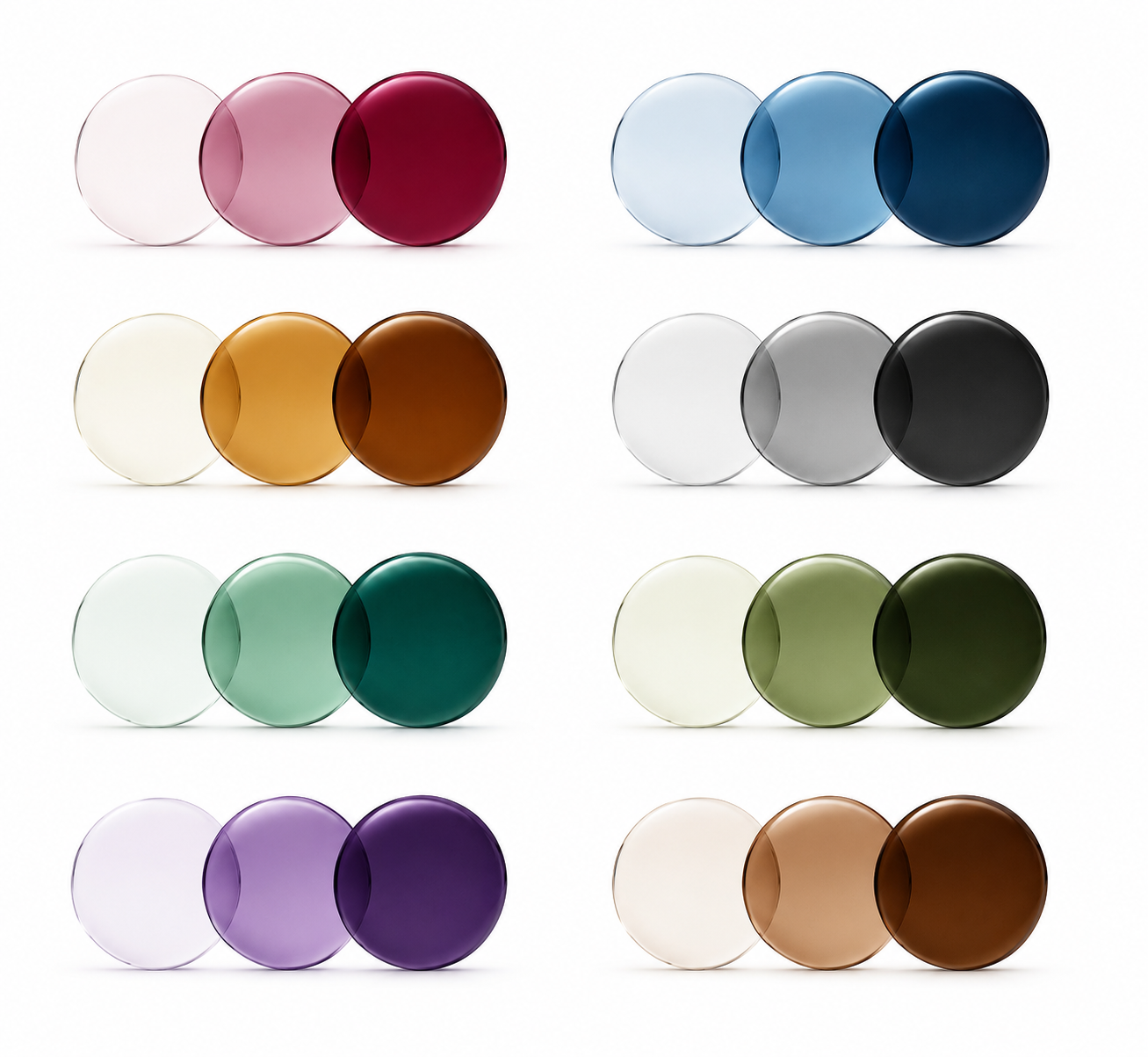 Colori disponibili per lenti fotocromatiche Transitions graduate: Ruby, Zaffiro, Ambra, Grigio, Smeraldo, Verde Grafite, Ametista e Marrone.
