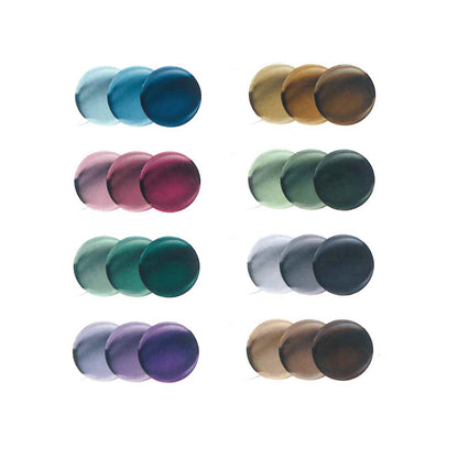 Gamma colori delle lenti fotocromatiche Transitions per occhiali da vista: campioni di lenti colorate in tre fasi di attivazione, da trasparente a scura.