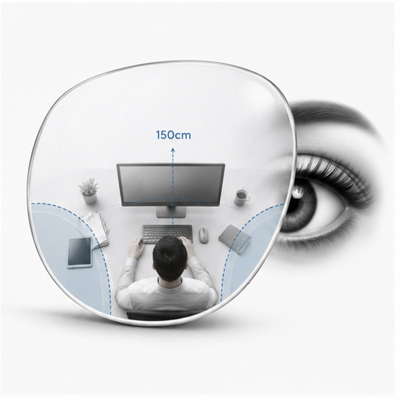 Lente progressiva da ufficio 150 cm per monitor, documenti e attività lavorative, con visione nitida fino a 1,5 metri e campo laterale ottimizzato per la scrivania.